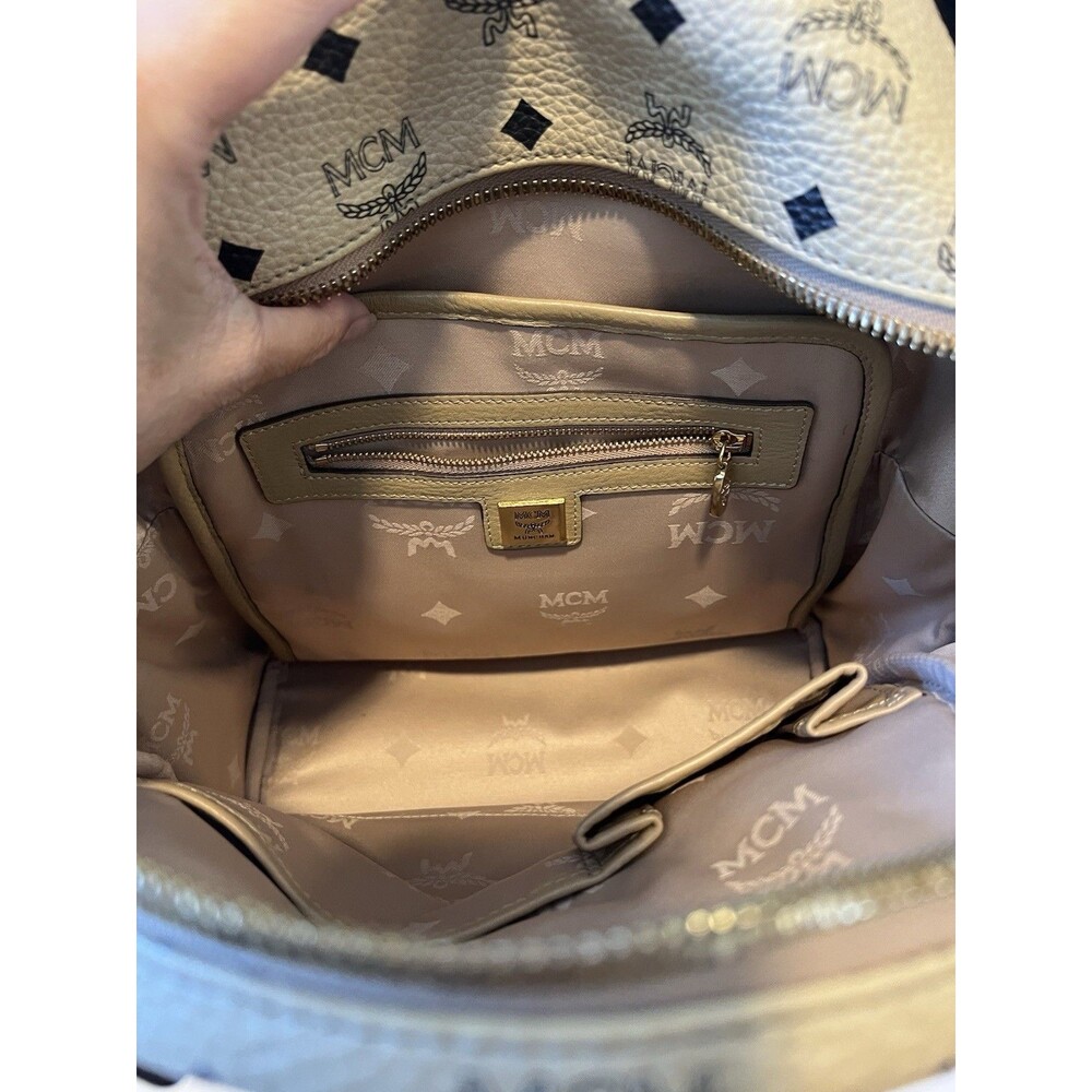 Authentic MCM Small Stark Studded Backpack in Beige Visetos Monogram Canvas - Ex - Picture 10 of 15